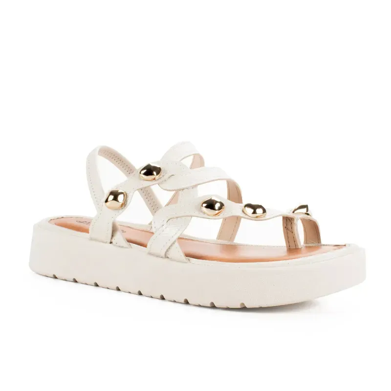 Sandália Flatform Mississipi Branca Detalhes Metalizados 38