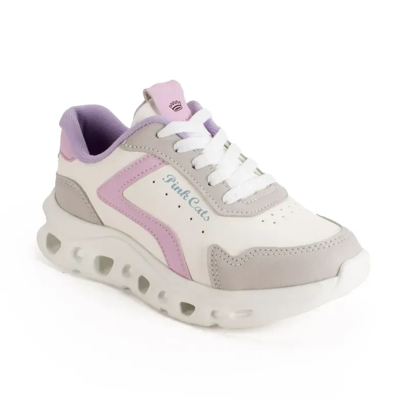 Tênis Sneaker Pink Cats Infantil Feminino Branco Lilás 32