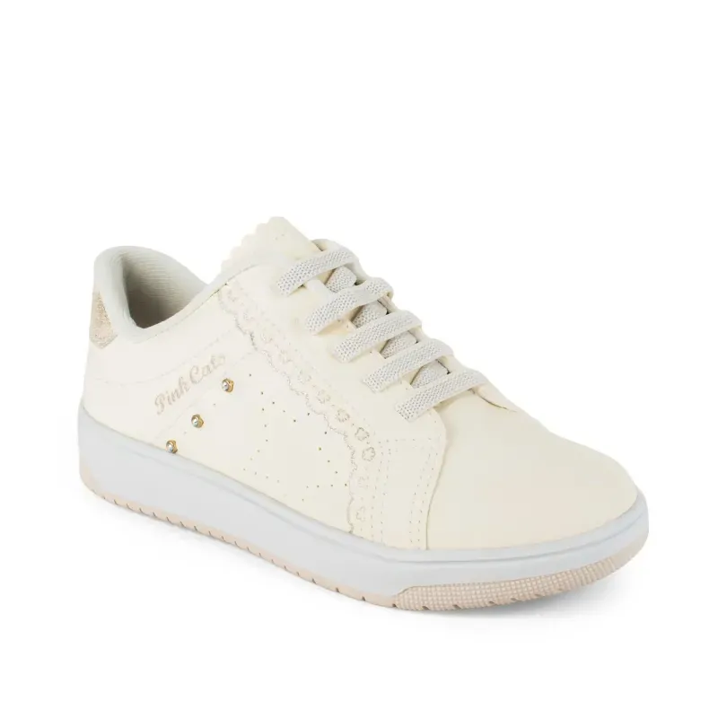 Tênis Pink Cats Casual Infantil Feminino Bege 36