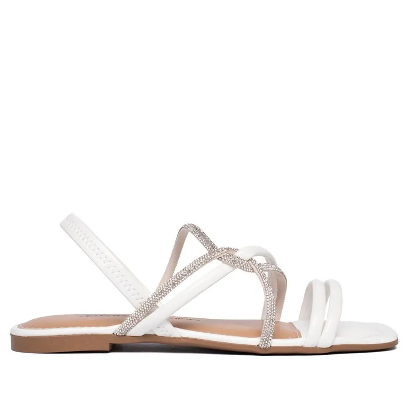 Sandália Feminina Dakota Rasteira Strass Branco - 39