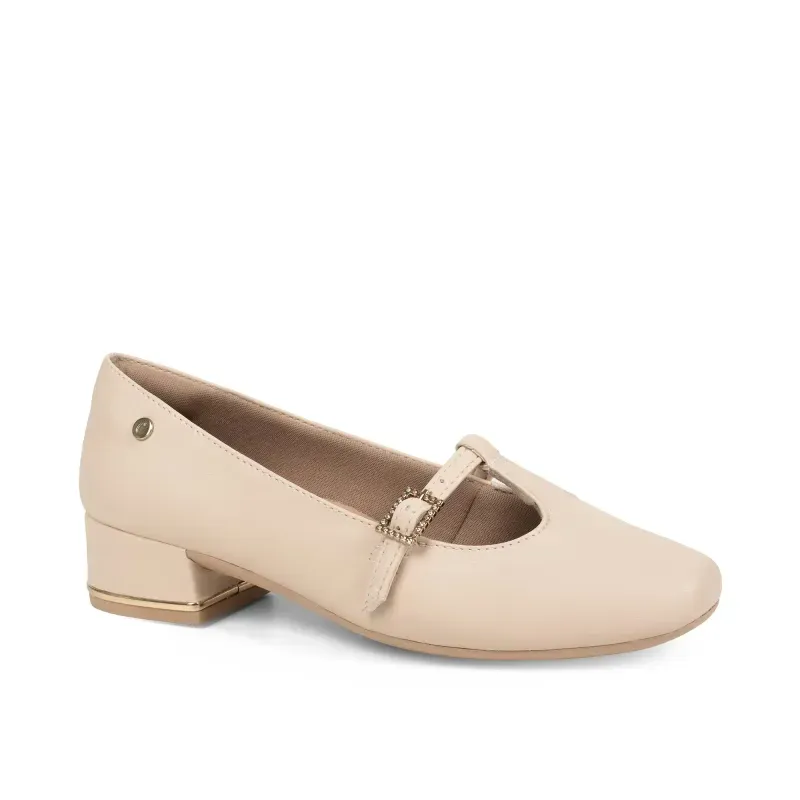Sapato Boneca Campesi Feminino Salto Baixo Bege 41