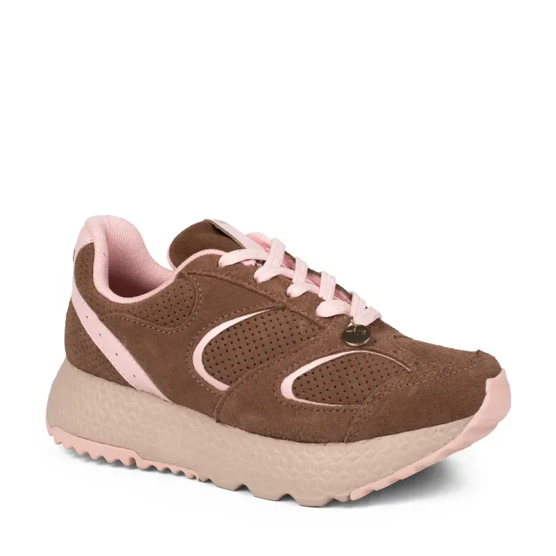 Tênis Tanara Casual Feminino Marrom e Rosa 34