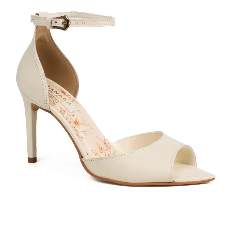 Sandália Tanara em Couro de Salto Alto Feminina Bege 36
