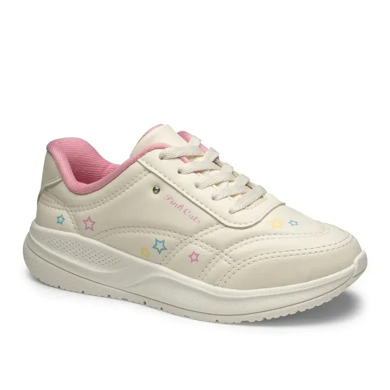 Tênis Pink Cats Jogging Feminino Infantil Bege 34