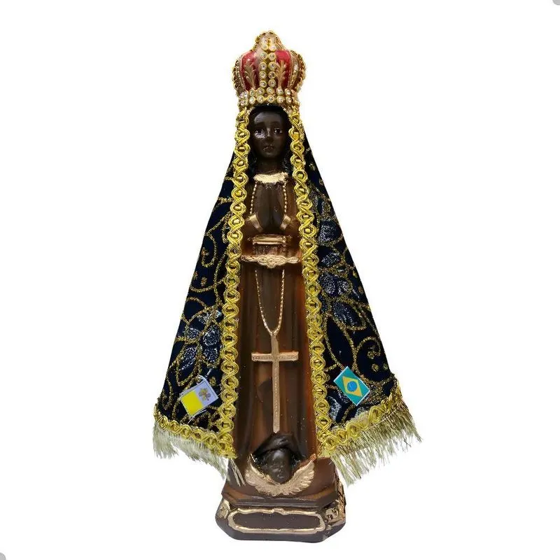 Imagem Nossa Senhora Aparecida 17cm Com Manto Linda Marrom