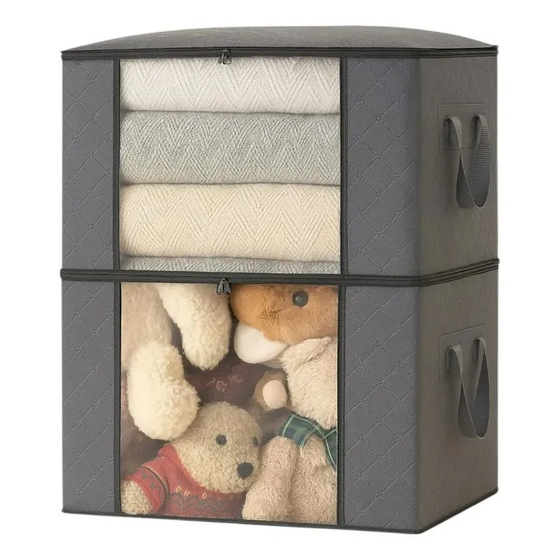 Kit 2 Organizadores Flexíveis Para Roupas E Edredom - Cinza