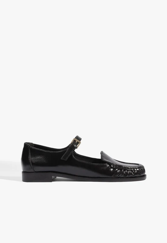 Tyla Buckle Leather Mary Jane Flat 10.5 / Black / Leather