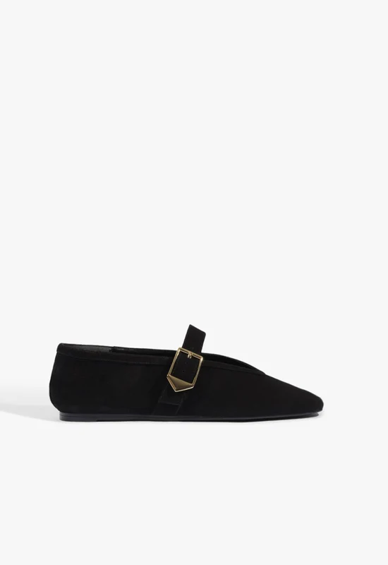 Vick Buckle Suede Ballet Flat 7.5 / Black / Suede
