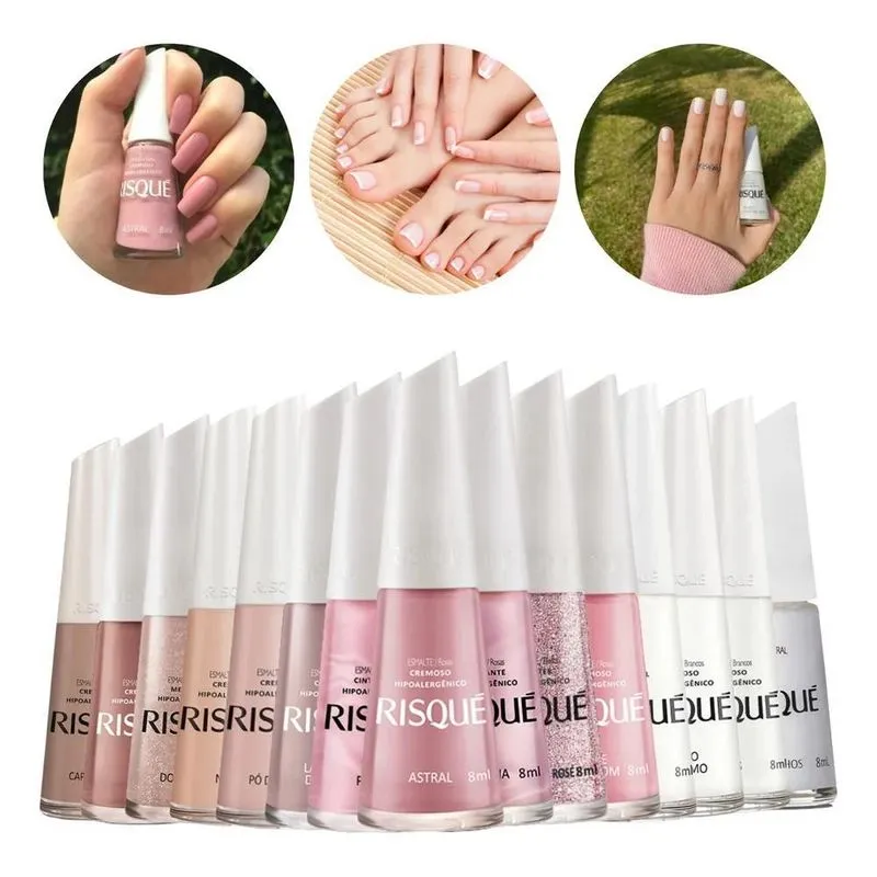 5x Kit 15 Esmaltes Risque Hipoalergênicos Mais Vendidos