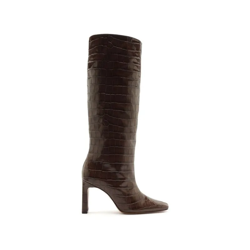 Bota Arezzo Marrom Cano Longo Salto Bloco Croco ECO NEW WES - NEW COCOA - 35