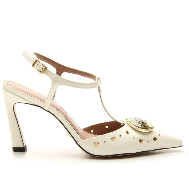 Sandália Vicenza Slingback Isa Bege Couro Verniz VERNIZ CANV - COTTON - 39