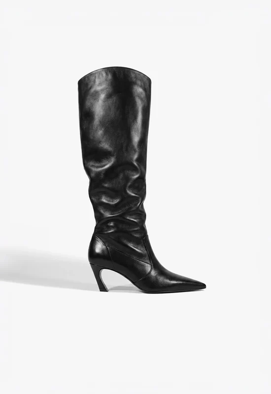 Lexi Mid Slouch Leather Boot 11 / Black / Leather
