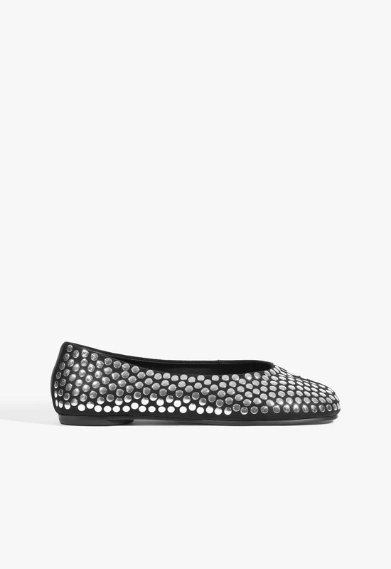 Yumi Studs Leather Ballet Flat 9.5 / Black / Leather