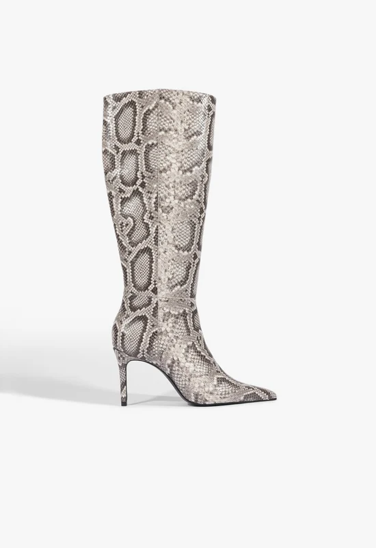 Mikki Up Leather Boot 9 / White Snake Print / Snake