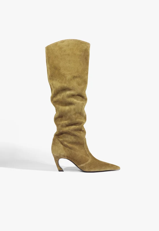 Lexi Mid Slouch Leather Boot 5.5 / Dried Olive / Suede