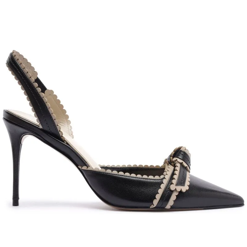 Scarpin Alexandre Birman Slingback Couro Preto Recortes Bicolor NAPPA KISS - BLACK/CHALK - 38