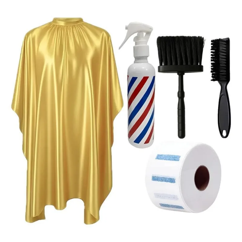 Kit Barbeiro Profissional: Capa, Borrifador, Espan - Dourado