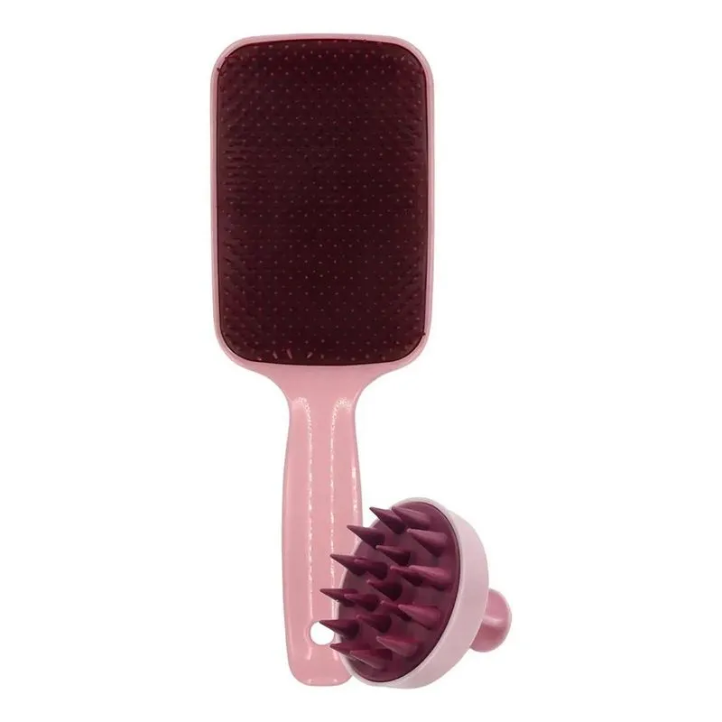 Kit 2 Escovas Capilar: Raquete Flex + Mass - Rosa Bebê/vinho