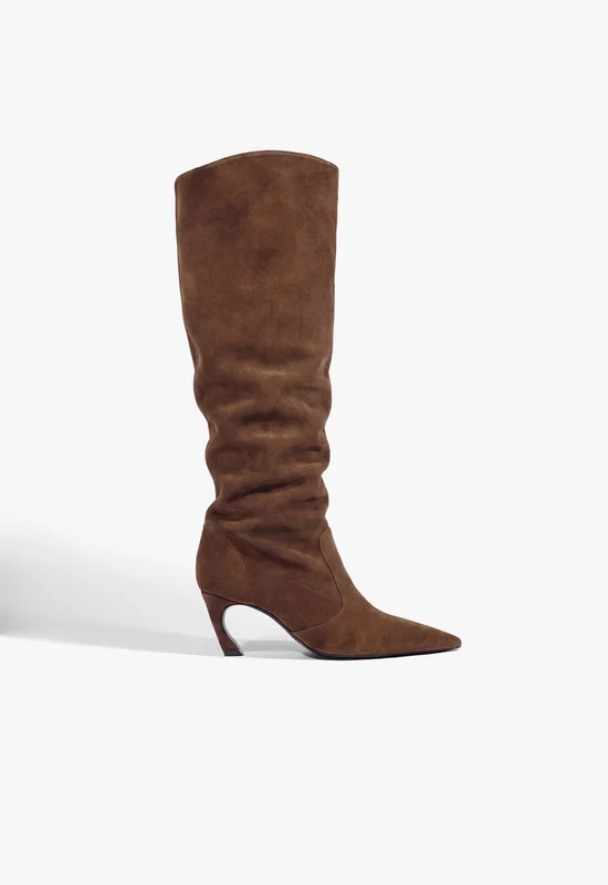 Lexi Mid Slouch Leather Boot 9.5 / Root Brown / Suede