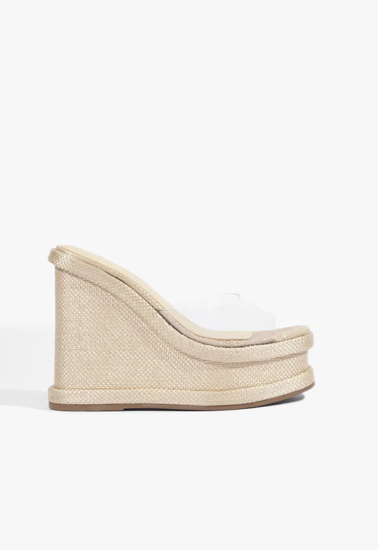 Dalle Vinyl Raffia Wedge Sandal 10 / Beige / Synthetic