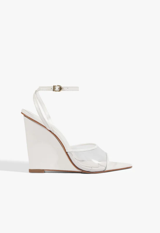 Elodie Vinyl Wedge Sandal 10.5 / White / Synthetic