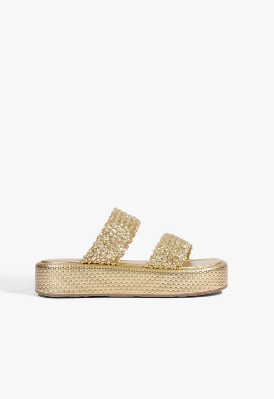 Aberdeen Flatform Sandal 7.5 / Gold / Synthetic
