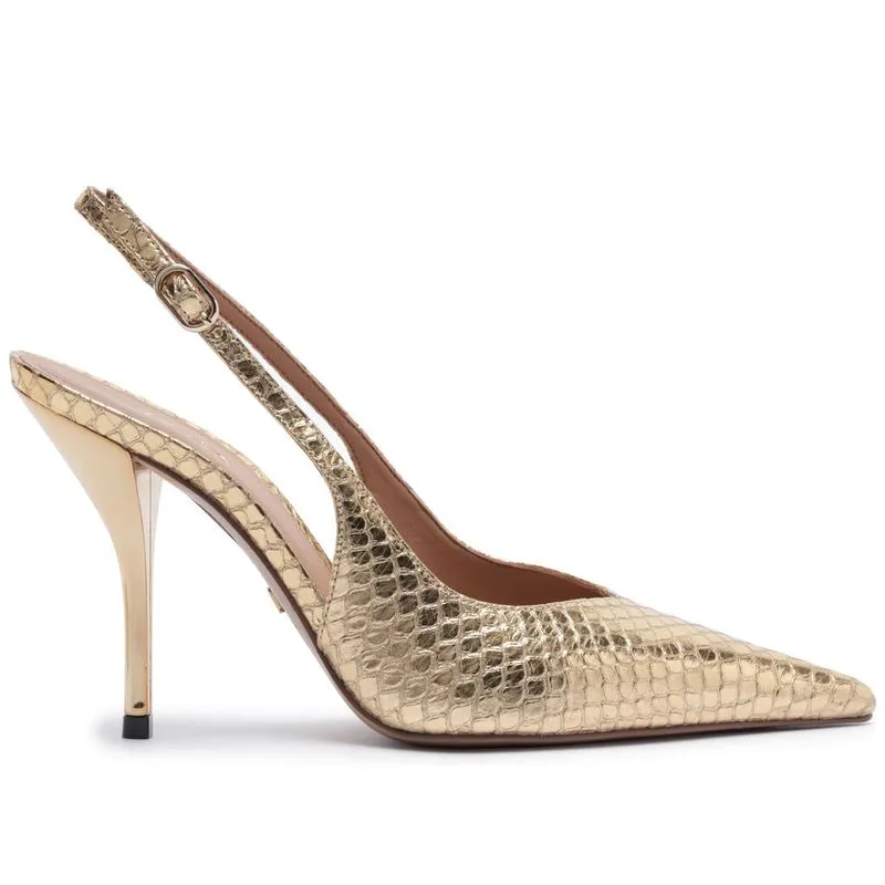 Scarpin Arezzo Dourado Couro Snake Salto Fino Slingback 1385 SNAKE PULSE - OURO - 38