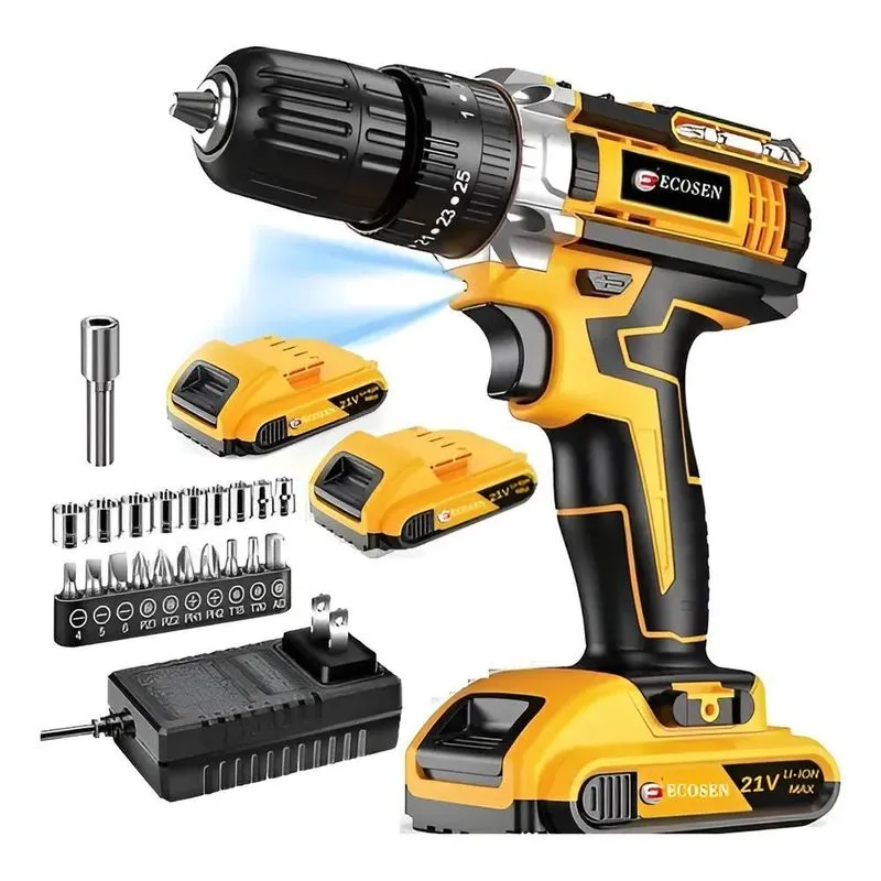10x Furadeira Com Chave De Fenda Escovada 21v - 2 Baterias