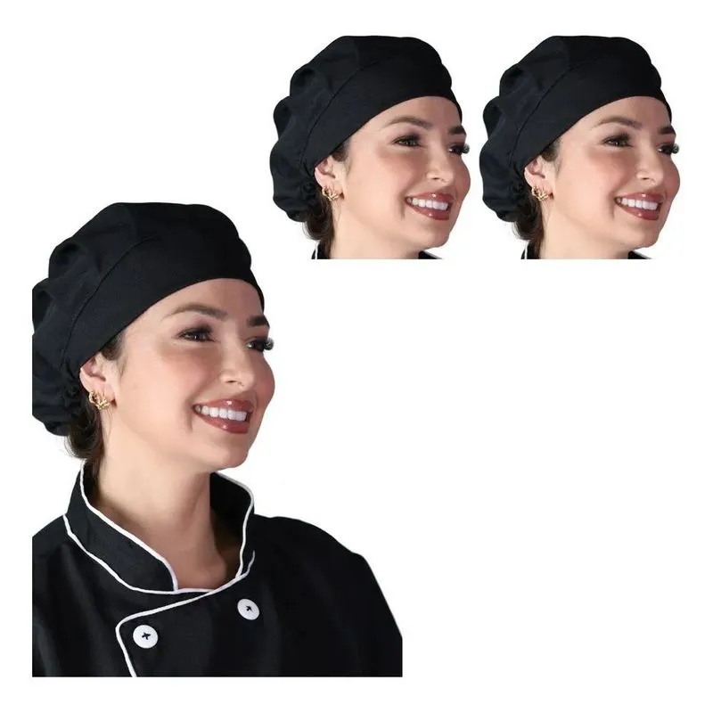 Kit 3 Toucas Chef Oxford Ajustáveis Profissional - Preto