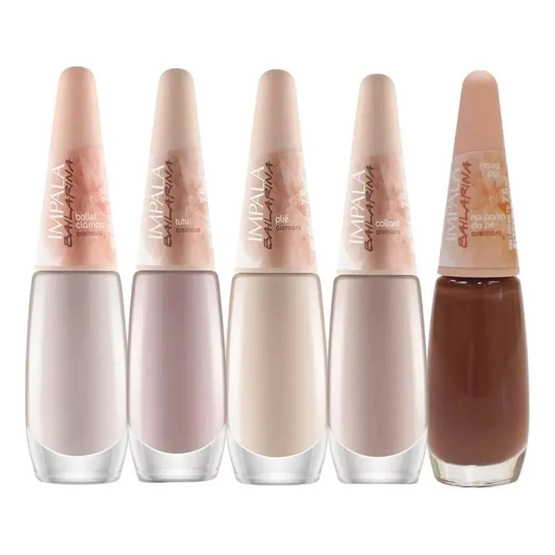 10x Kit 5 Esmaltes Coleção Bailarina Tons De Nude Classico