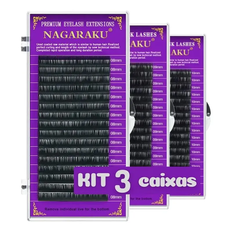 Kit 3un Cílios Nagaraku Volume Russo Fio - Escolha Tamanhos