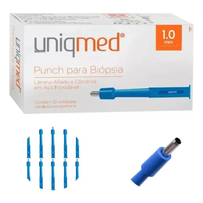 Punch Biópsia Uniqmed 10 Un. Lâmina Aço Inox Estéril - 1,0mm
