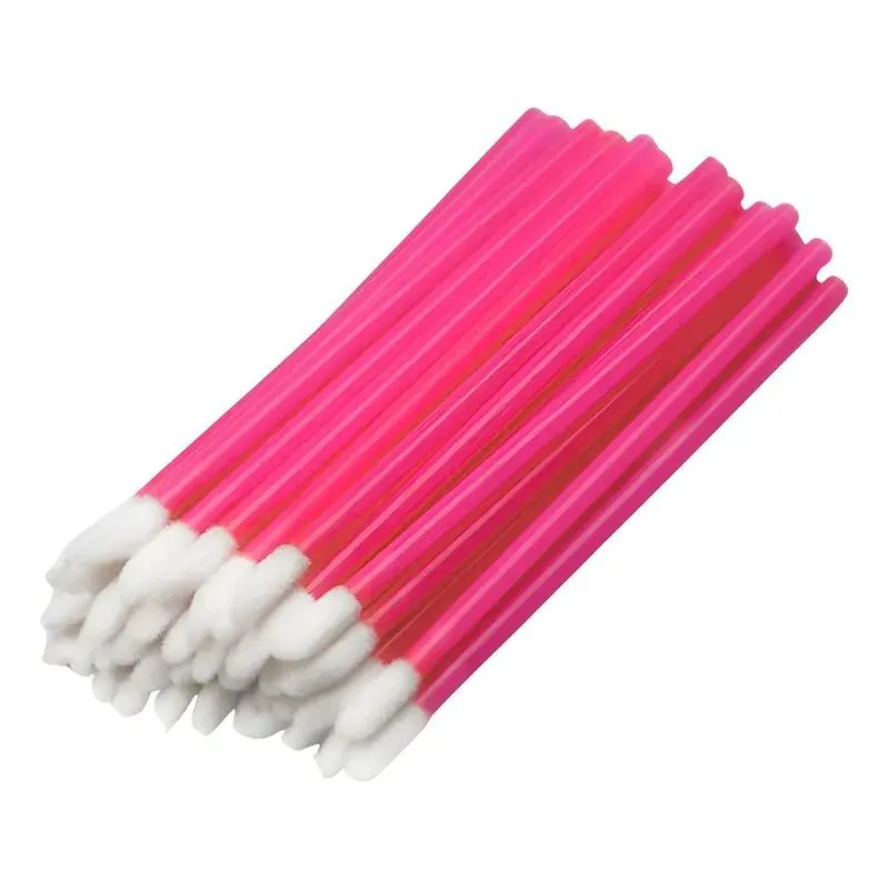 100 Pincéis Gloss/Batom Descartáveis: Aplicação - Rosa Escuro