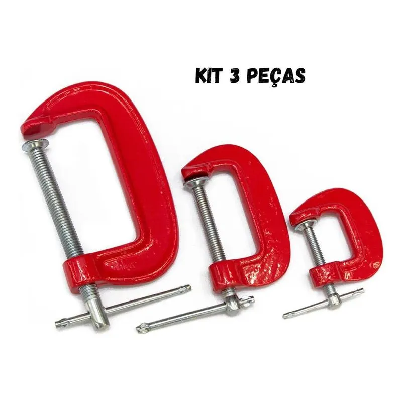 2x Jogo De Grampos Tipo C Com 3 Peças Carpintaria Marcenaria