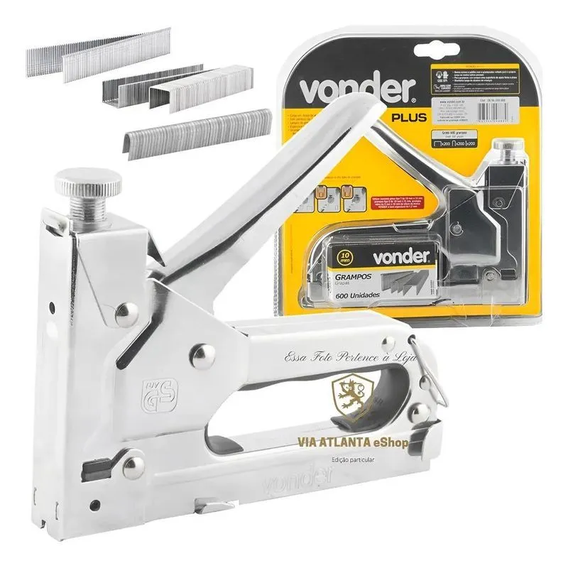 3x Grampeador Tapeceiro Madeira Profissional Com 600 Grampos