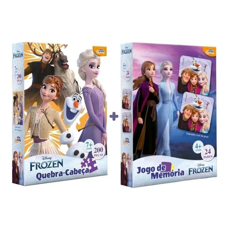 3x Kit Quebra Cabeça 200 + Jogo Memória Frozen Presente 6 An