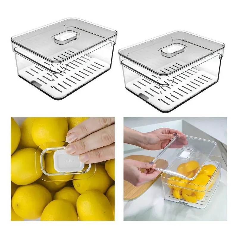 Kit 2 Organizadores De Geladeira 2,2l Clear Fresh Com Cesto