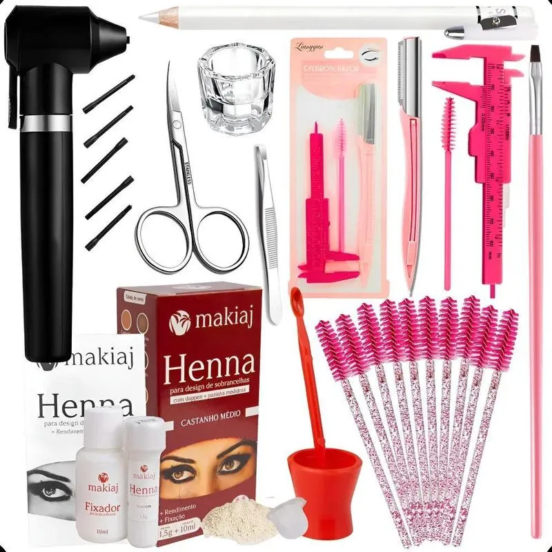 Kit Completo Henna Sobrancelha: I - Kit Henna Castanho Médio