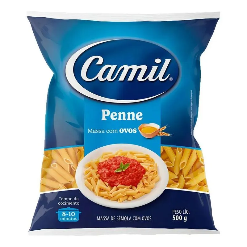 5x Macarrão Penne Massa Com Ovos Camil 500g