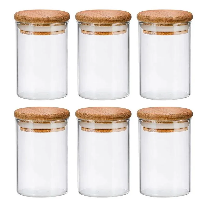 Kit 6 Pote Vidro 300ml Redondo Hermeticos Com Tam Transparen