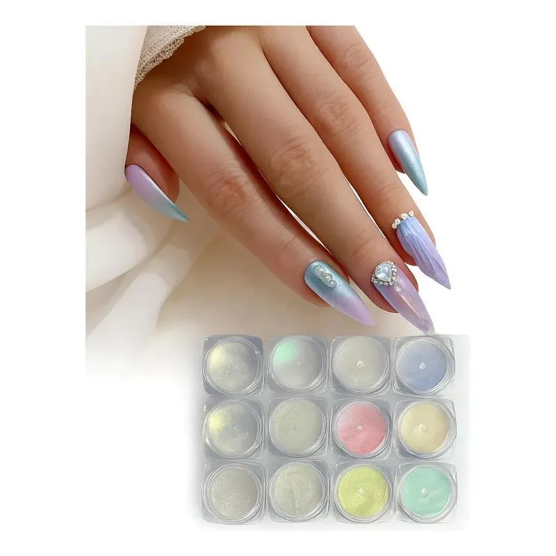 Pó Cromo Sereia Aurora: 12 Cores Para Unhas &amp; Maquiag