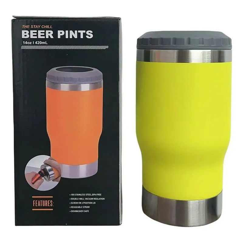 3x Copo Porta Cerveja Garrafa Térmica Latinha De Aço 420ml D