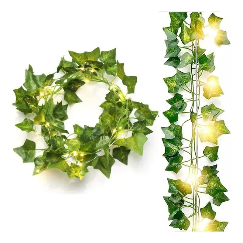 5x Kit Cordão De Folhas Vine Artificiais 2,3m + Iluminação L