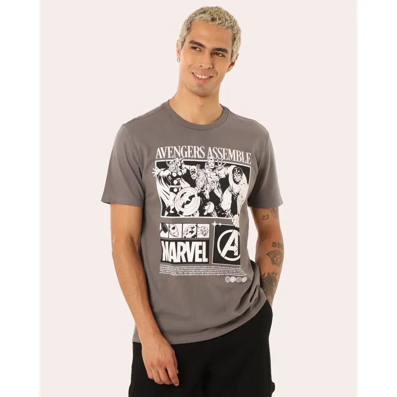 Camiseta Masculina Marvel Os Vingadores Manga Curta Cinza GG