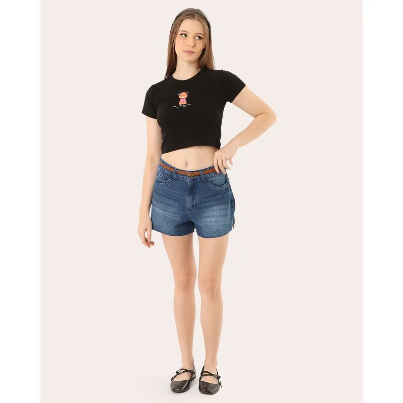 Short Jeans Feminino Boy Barra Desfiada Com Cinto Azul 46