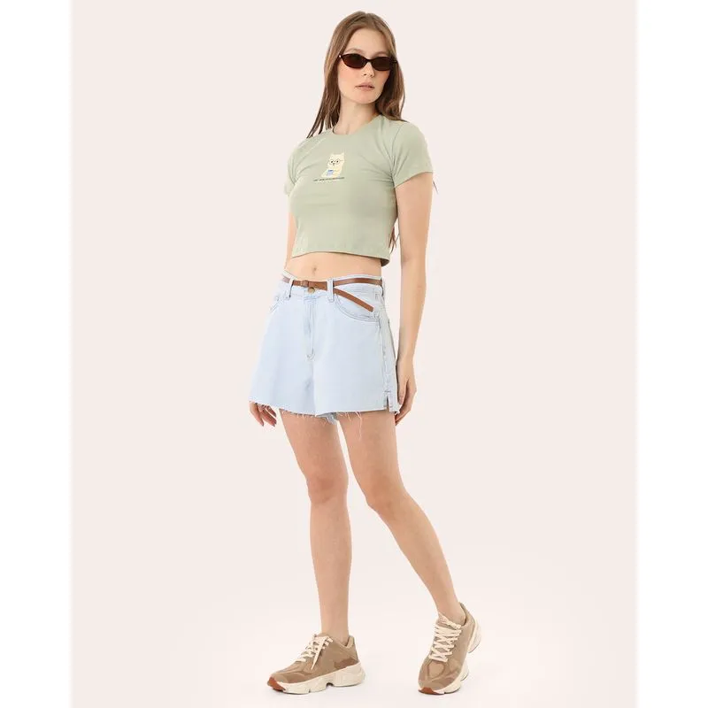 Short Jeans Feminino Reta Barra Desfiada com Cinto Azul 42