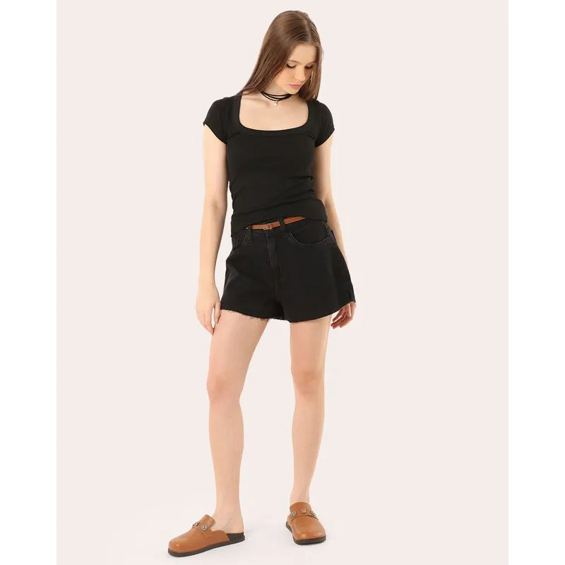 Short Jeans Feminino Boy Barra Desfiada Com Cinto Preto 36
