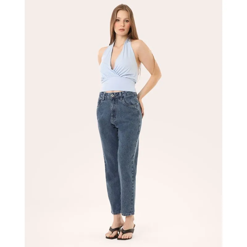 Calça Jeans Feminina Mom Marmorizado Azul 36