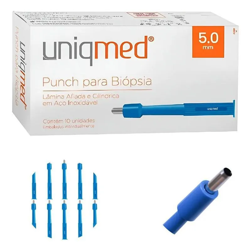 Punch Biópsia Uniqmed 10 Un. Lâmina Aço Inox Estéril - 5,0mm