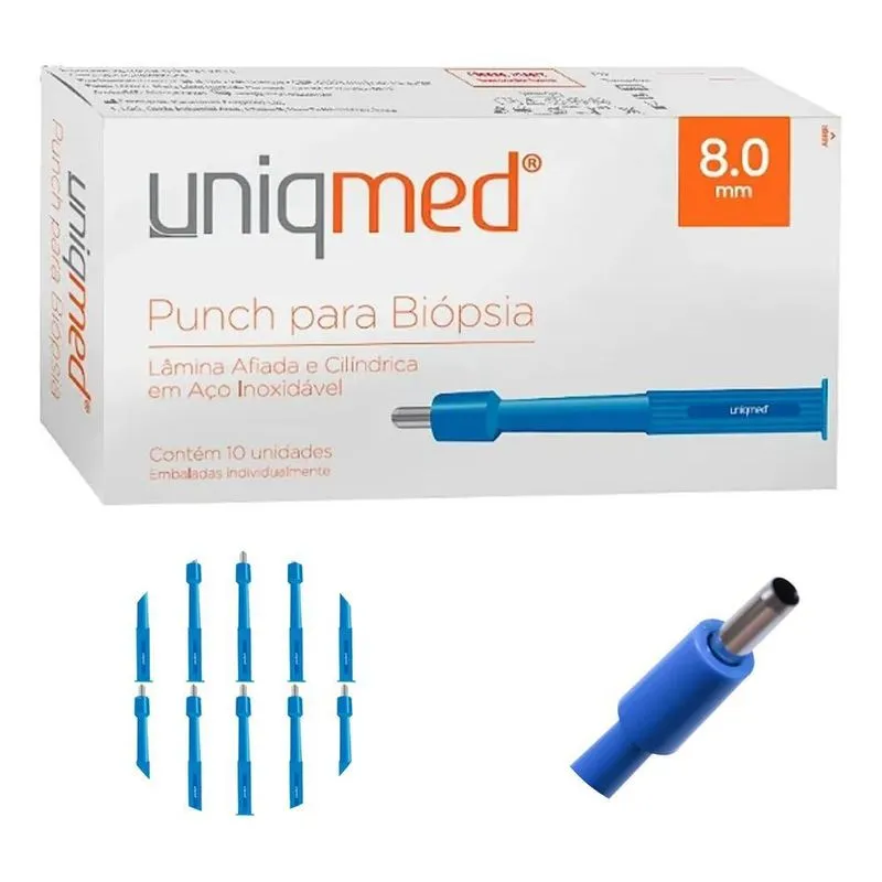 Punch Biópsia Uniqmed 10 Un. Lâmina Aço Inox Estéril - 8,0mm